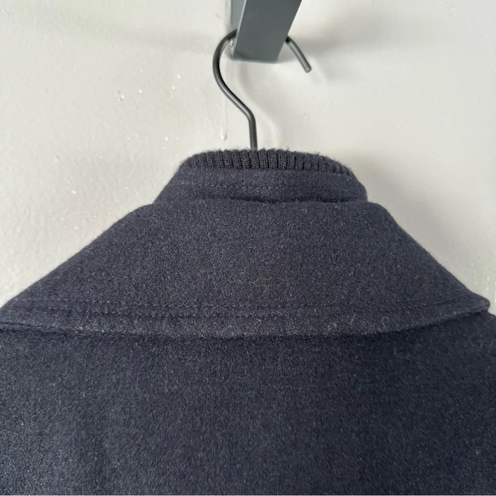 Towne by London Fog Wool Blend Quilted Zip and Button Up Coat |‎ Navy Blue